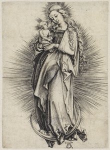 Marie s dlouhými vlasy na měsíčním srpku od Albrecht Dürer
