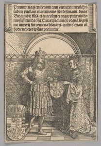 Maxmilián a Marie Burgundská, deska 2 z Historických výjevů ze života císaře Maxmiliána I. z Vítězného oblouku od Albrecht Dürer
