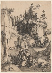 Svatý Jeroným kajícník v poušti od Albrecht Dürer