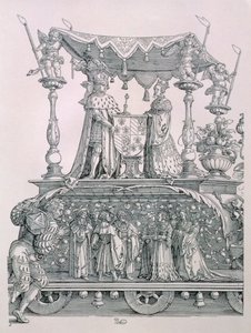 Burgundská svatba aneb Triumfální procesí císaře Maxmiliána I. Německého (1459-1519) zobrazující svatební vůz Maxmiliána a Marie Burgundské (1458-82), hospoda. 1526 (detail od Albrecht Dürer