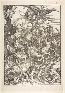 Čtyři jezdci, z Apokalypsy, latinské vydání, 1511, ca. 1511. od Albrecht Dürer