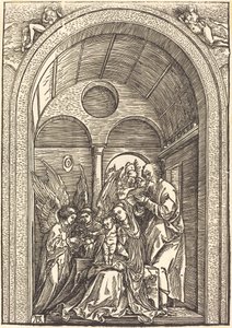 Svatá rodina se dvěma anděly v klenuté síni od Albrecht Dürer