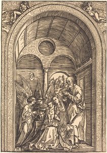 Svatá rodina se dvěma anděly v klenuté síni od Albrecht Dürer