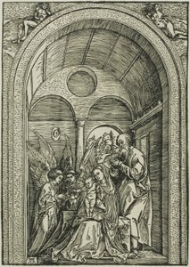 Svatá rodina se dvěma anděly v klenutém sále od Albrecht Dürer