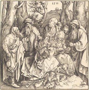 Svatá rodina se dvěma hudebními anděly od Albrecht Dürer