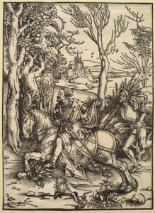 Rytíř na koni a lancknecht od Albrecht Dürer