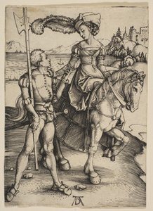 Dáma na koni a Lansquenet, ca. 1497. od Albrecht Dürer