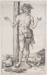 Muž Smutku stojící, se zdviženýma rukama od Albrecht Dürer