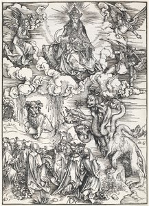 Sedmihlavá šelma a šelma s jehněčími rohy, z Apokalypsy sv. Jana, 1496-98 od Albrecht Dürer