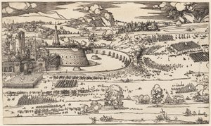 Obléhání pevnosti (pouze levá strana, ze 2 bloků) od Albrecht Dürer