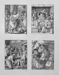 Série "Malá vášeň": (ve směru hodinových ručiček) Kristus vyhání směnárníky z chrámu; Poslední večeře; Kristus umývá Petrovi nohy; Agónie v zahradě, pub.1511).