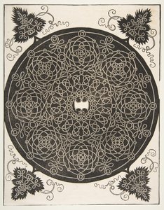 Třetí uzel. Propletený rondel s osmi věnci a vroubkovaným štítem v..., 1521 dříve. od Albrecht Dürer