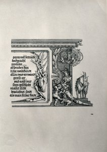 Vítězný oblouk německého císaře Maxmiliána I. 1459-1519: detail jelení kůže s nápisem oslavujícím císařovy rodinné vazby, s kozlem s klapkami na uších, symbolem bystrosti ducha. od Albrecht Dürer