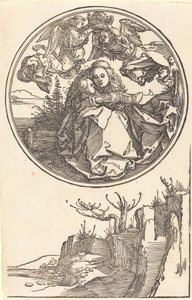 Panna korunovaná dvěma anděly nad krajinou v roce 1515 nebo dříve. od Albrecht Dürer
