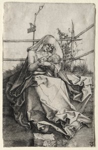 Panna a dítě na travnaté lavičce od Albrecht Dürer