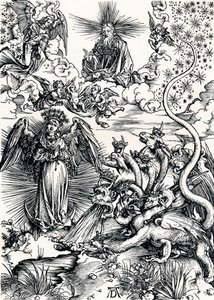 Žena oděná sluncem a sedmihlavým drakem, 1498 1906 od Albrecht Dürer
