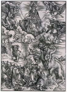 Zvíře s beraními rohy, XI. postava, list 13 ze série „Apokalypsa“ od Albrecht Dürer