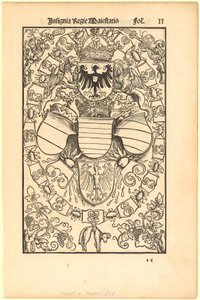 Erb Maxmiliána I. jako římského krále [recto]; erb Floriana Waldaufa (Waldauffa) z Waldensteinu [verso] od Albrecht Dürer