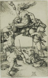 Čarodějnice jezdící pozpátku na koze od Albrecht Dürer
