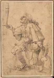 Groteskní muž klečící, držící u základny vysokou sklenici piva od Albrecht Dürer