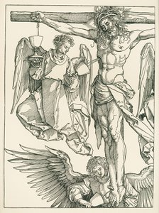 Kristus na kříži se třemi anděly, asi 1513-13 (dřevoryt) od Albrecht Dürer or Duerer