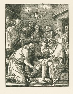 Kristus umývá Petrovi nohy, asi 1508-08 (dřevoryt) od Albrecht Dürer or Duerer