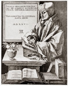 Erasma k jeho spisu - rytina Albrechta Durera reprodukovaná na počátku 20. století. od Albrecht Dürer