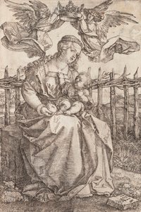 Panna Maria korunovaná dvěma anděly - mědirytina Albrechta Durera (1471-1528) od Albrecht Dürer