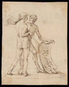 Nahá žena a muž se štítem s erbem Willibalda Pirckheimera od Albrecht Dürer