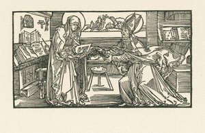 Svatá Birgitta ve své komnatě předává své dílo biskupovi od Albrecht Dürer or Duerer