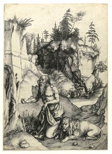 Saint Jerome kajícník, c.1497 (rytina Burin) od Albrecht Dürer