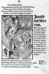 Učenec ve své kanceláři. Nosí brýle. Xylografie Durer, das narrenschiff od Sebastiana Brandta. od Albrecht Dürer