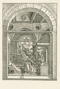 Zvěstování, asi 1503 (dřevoryt) od Albrecht Dürer or Duerer