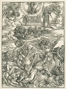 Bitva andělů. Zjevení svatého Jana, asi 1496-98 (dřevoryt) od Albrecht Dürer or Duerer