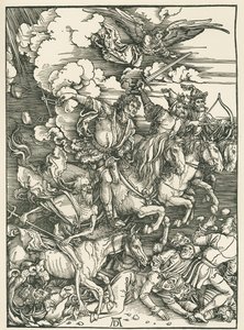 Čtyři jezdci apokalypsy. Zjevení svatého Jana, asi 1497-98 (dřevoryt) od Albrecht Dürer or Duerer