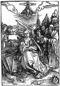 Svatá rodina s pěti anděly, kolem 1504 (dřevořez) od Albrecht Dürer