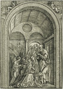 Svatá rodina se dvěma anděly v klenuté síni od Albrecht Dürer or Duerer