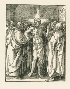 Neuvěřitelnost svatého Tomáše, asi 1510-10 (dřevoryt) od Albrecht Dürer or Duerer