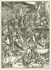 Umučení svatého Jana Evangelisty, asi 1496-97 (dřevoryt) od Albrecht Dürer or Duerer