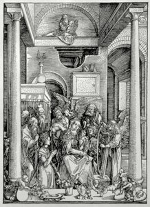 Panna a dítě se svatými (dřevořez) od Albrecht Dürer
