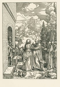 Navštívení - Svatá Marie navštěvuje svatou Alžbětu, asi 1503-04 (dřevoryt) od Albrecht Dürer or Duerer