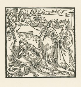 K meditujícímu rytíři se připojují jeho dvě dcery. od Albrecht Dürer or Duerer