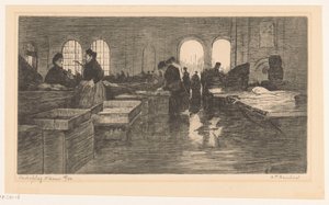Interiér Vismarkt na Nieuwmarkt v Amsterdamu Amsterodamská aukce ryb (původní název na objektu) od Albrecht Felix Reicher (signed by artist)