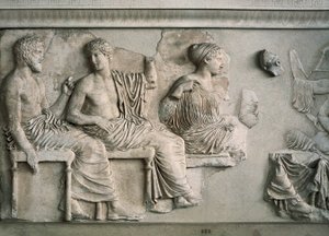 Poseidon, Apollo, Artemis a Afrodita zastoupeni na východním vlysu Parthenonu od Alcamenes (attr. to)