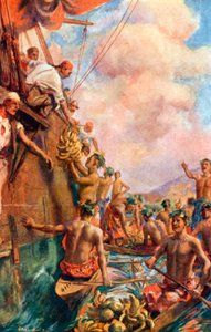 Příjezd kapitána Cooka na Tahiti (barevná litografie) od Alec Ball