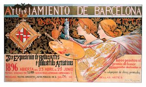 Plakát pro třetí "Výstavu výtvarného umění a uměleckého průmyslu" v Barceloně v roce 1896 - Litografie Alexandre de Riquer i Ynglada (1856-1920)
