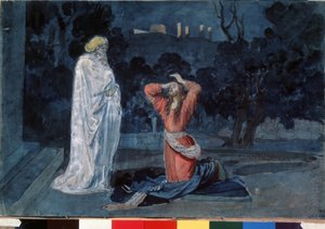 Ježíš v zahradě Olivetské (neboli zahradě Getsemanské) (Ježíš v zahradě Getsemanské). Dílo Alexandra Andrejeviče Ivanova (1806-1858), akvarel na papíře, kolem roku 1840. Ruské umění 19. století. Státní Treťjakovská galerie, Moskva (Rusko). od Aleksandr Andreevich Ivanov