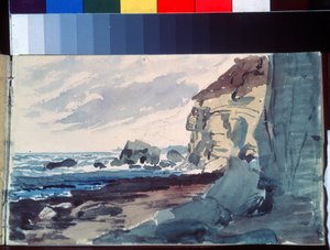 Surf. Pohled na pláž poblíž útesů. Dílo Alexandra Andrejeviče Ivanova (1806-1858), akvarel na papíře od Aleksandr Andreevich Ivanov