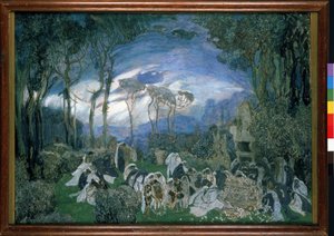 Přípravná výzdoba pro operu Orpheo et Eurydice od Christopha Willibalda Glucka (1714-1787) (scéna k opeře Orpheo a Euridice od Ch. Glucka). Práce Alexandra Jakovleviče Golovina (Alexandre Golovine) (1863-1930), kvaš a pastel na plátně od Aleksandr Jakovlevic Golovin