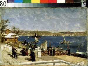 Promenáda na břehu v Sevastopolu (Pobřežní promenáda v Sevastopolu). Obraz Alexandra Karloviče Beggrova (1841-1914). Olej na plátně